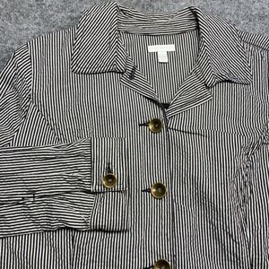Charter Club Womens Seersucker Jacket Sz.L Black White Striped Button Up Blazer